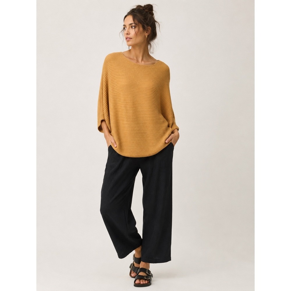 J Jill Women XS Gold Ribbed Batwing‎ Tunic Sweater Mustard Boho Oversized